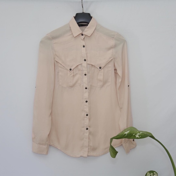 zara pink silk shirt